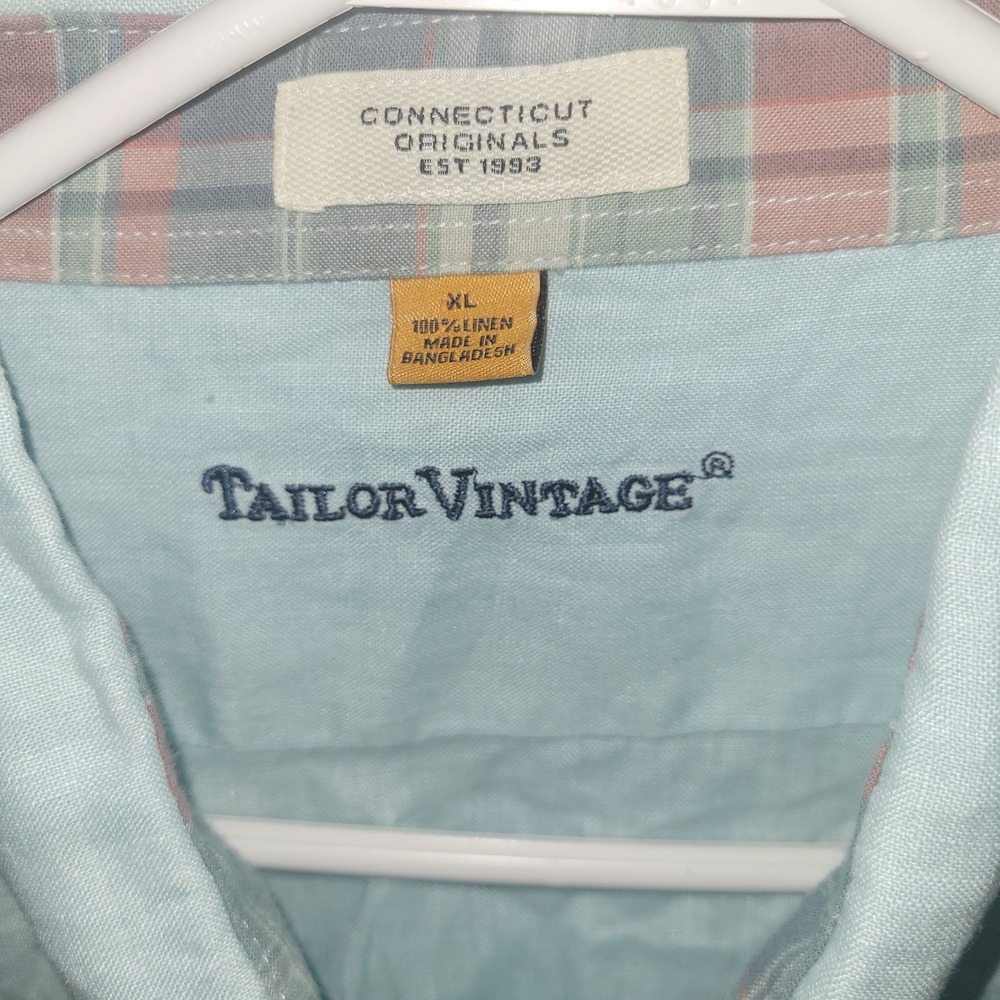 Tailor Vintage Mens XL Long Sleeve Button Down Shirt 100% Linen Light Blue - Picture 2 of 3